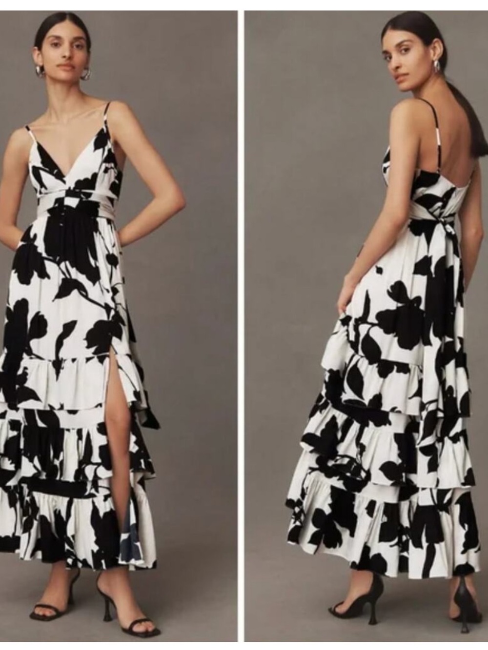 HUTCH Guthrie Sleeveless Floral V-Neck Side Slit Satin Maxi Dress Size 4P
